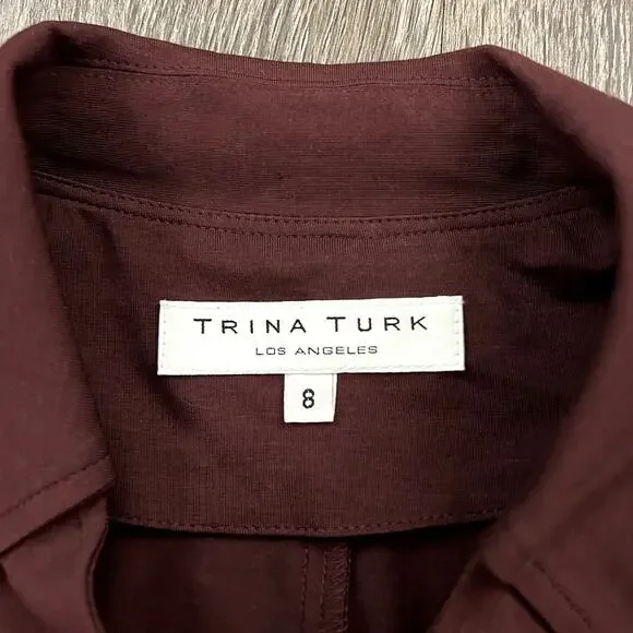 EUC Trina Turk Mahalo Burgundy Jersey Wrap Dress Size 8 Long Sleeve Knee Length - Picture 15 of 15